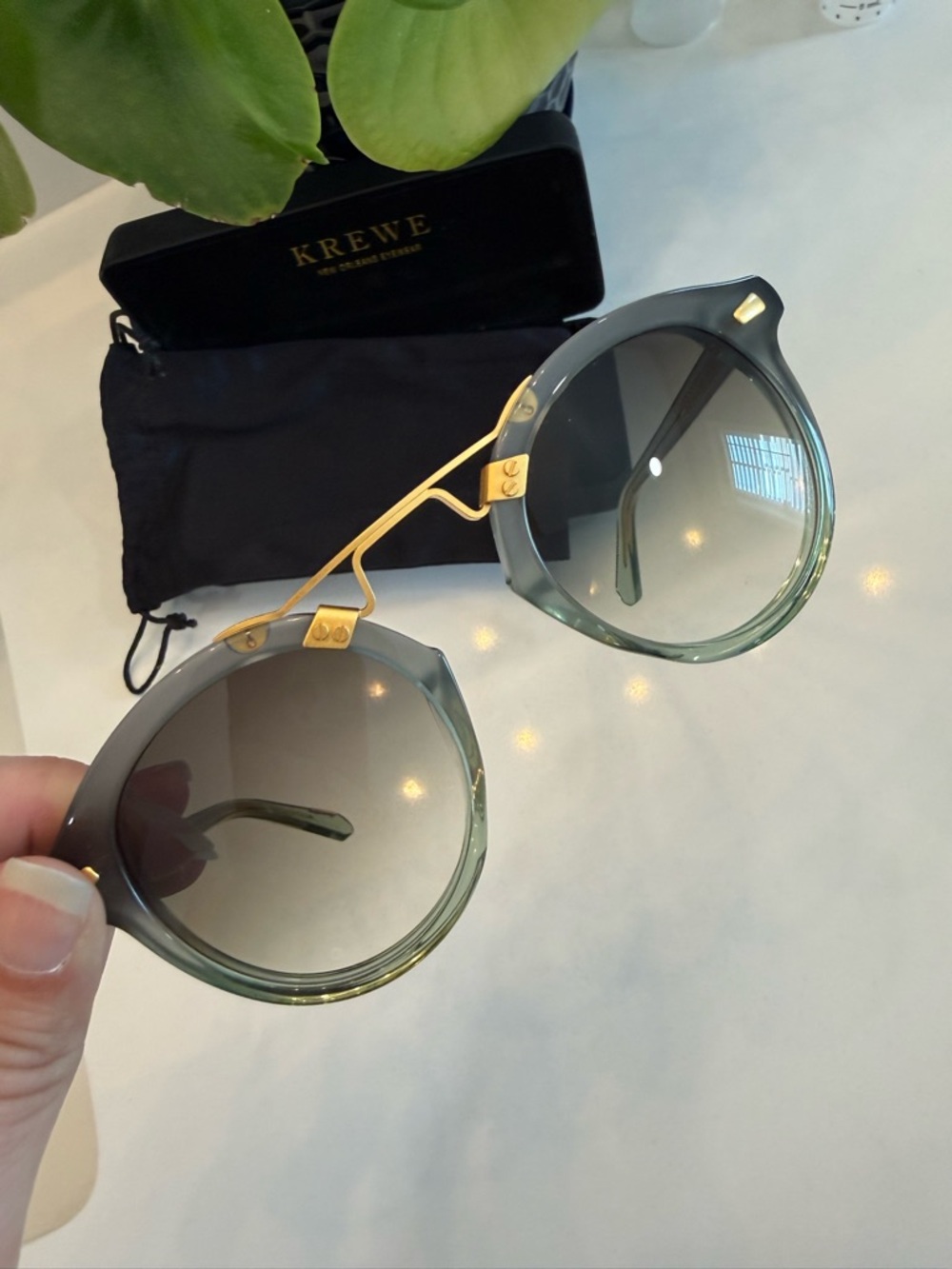 KREWE St Louis II Round Sunglasses in Blue/Green ombré with Gold Hardware LN